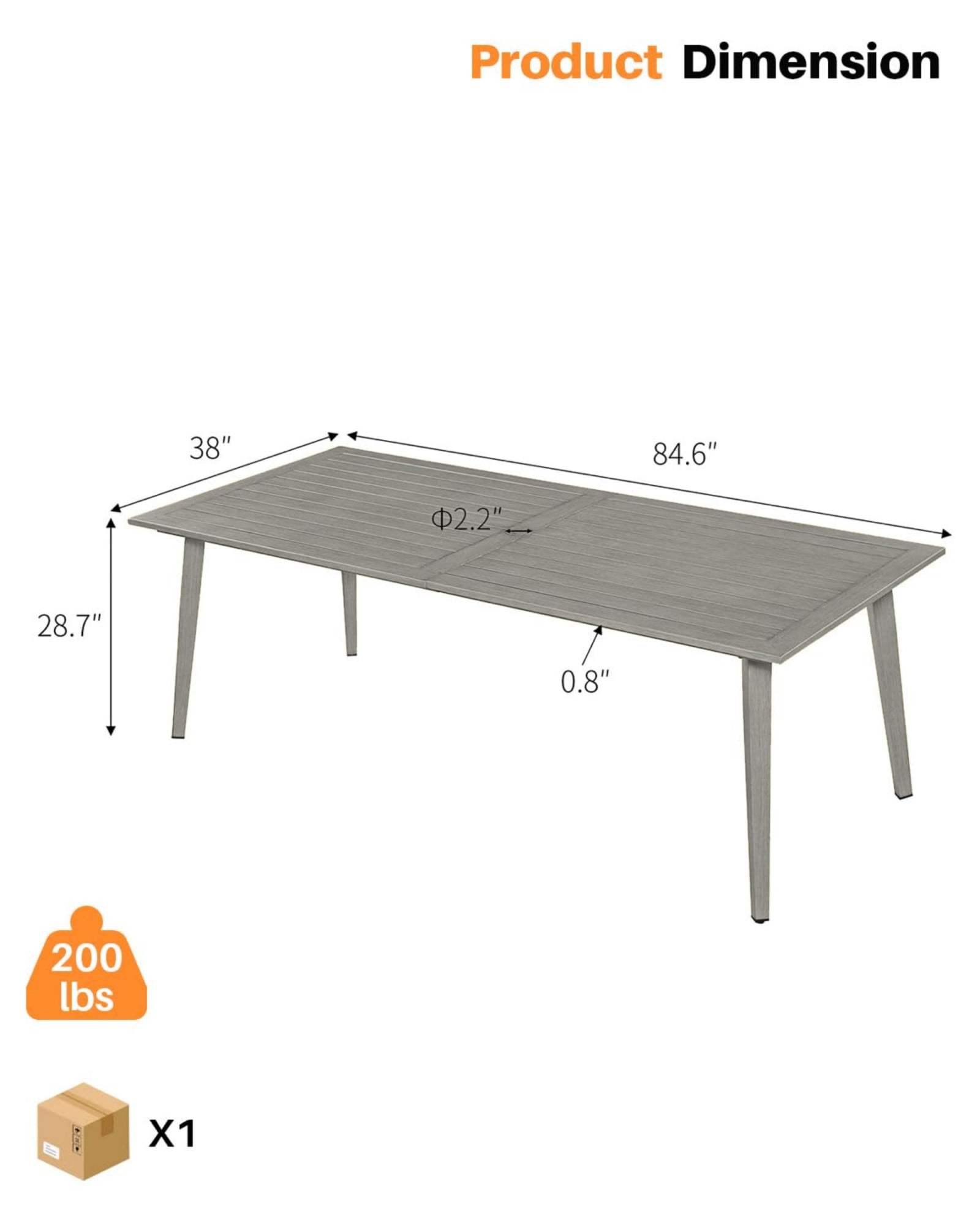 Outdoor Patio Dining Table for 8, Aluminum Outdoor Dining Table with Umbrella Hole, All Weather Patio Table for Garden, Deck, Porch, Lawn, Backyard Furniture, Gray