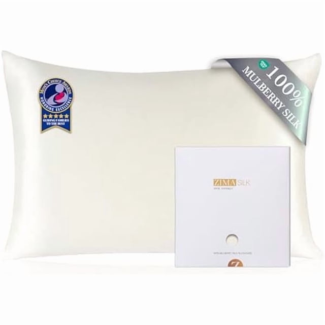 Chenchen 100% Pure Mulberry Silk Pillowcase for Hair and Skin Health,Soft and Smooth,Both Sides Premium Grade 6A Silk,600 Thread Count,with Hidden Zipper,1pc(Standard 20''x26'',Ivory)