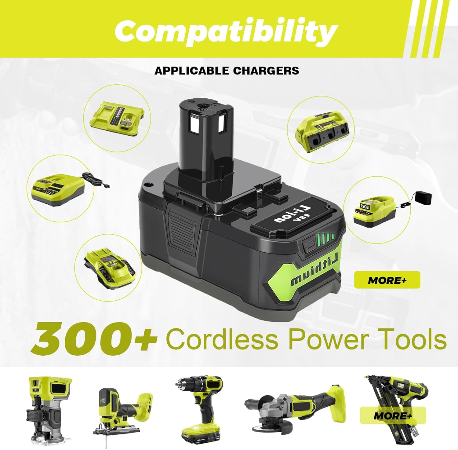 P108 Battery Replacement for Ryobi 18V 6.0 Ah Li-ion Replacement for Ryobi 18VBattery for P102 P108 P189 P190 P197 P100 P107 for Ryobi18V Battery Cordless Tool 2PACK