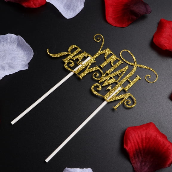 LOLIPPYY 10Pcs Happy New Year Cake Topper Gold Glitter Paper Decoration for Festive Cake Display