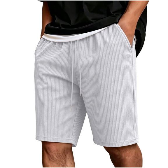Besolor Men's Shorts Summer Casual Knee Length Elastic Waisted Drawstring Loose Workout Half Pants with Pockets(X-Large,White)
