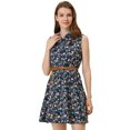 thumbnail image 1 of INSPIRE CHIC Robe Sans Manches Ceinturée au-Dessus du Genou à Demi-Patte de Boutonnage Imprimée pour Femme Bleu Marine à Imprimé Floral S, 1 of 5