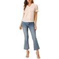 thumbnail image 2 of INSPIRE CHIC Women's Cherry Print Ruffle V Neck Short Sleeve Summer Blouses XS Beige, 2 of 6