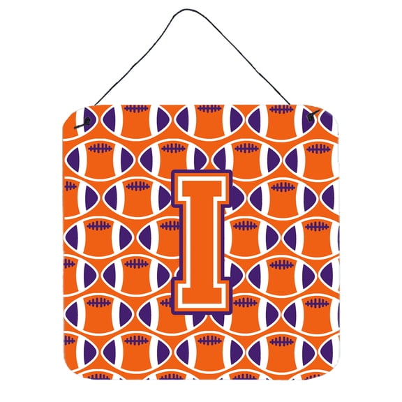 Letter I Football Orange White and Regalia Wall or Door Hanging Prints