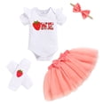 thumbnail image 2 of ZEHJUHAN Baby Girl's Birthday Tutu Set: Letter Print Short Sleeve Romper + Fluffy Skirt + Headband + Leggings, 4-Piece Outfit Pink1，9-12M, 2 of 10