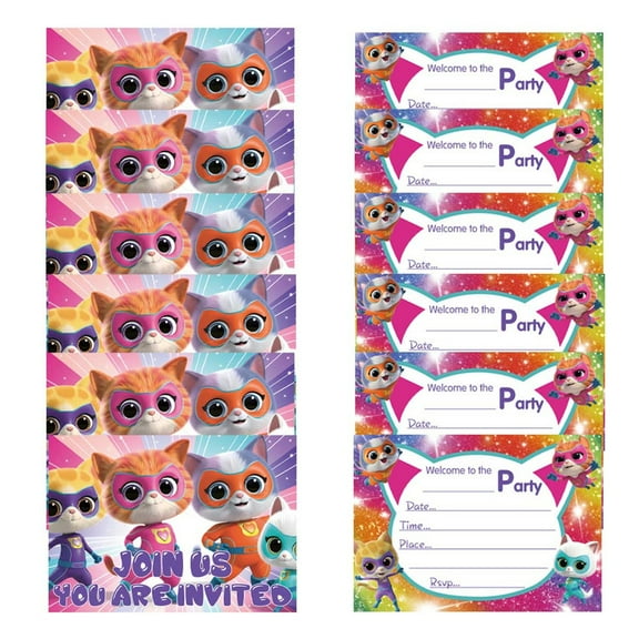 Super Kitties Invitations Cards Stock Bulk Birthday Invite Fill-in Party Supplies Decorations for Boys Girls