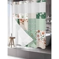 thumbnail image 3 of No Hook Shower Curtain with Snap-in Liner, Boho Spring Floral Waterproof Fabric Bathroom Curtains, Retro Flowers Plants Patchwork Grid Green Bath Curtains & Mesh Top Window 66"x72", 3 of 9