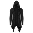 thumbnail image 5 of Wyobmus Mens Long Hooded Cardigan Ruffle Shawl Collar Open Front Lightweight Long Sleeve Drape Cape Overcoat Robe with Pockets Black, 5 of 6