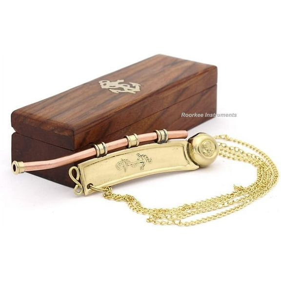 Unique Navel Gift Brass & Copper Boatswain (Bosun) Whistle with Rosewood Storage Box