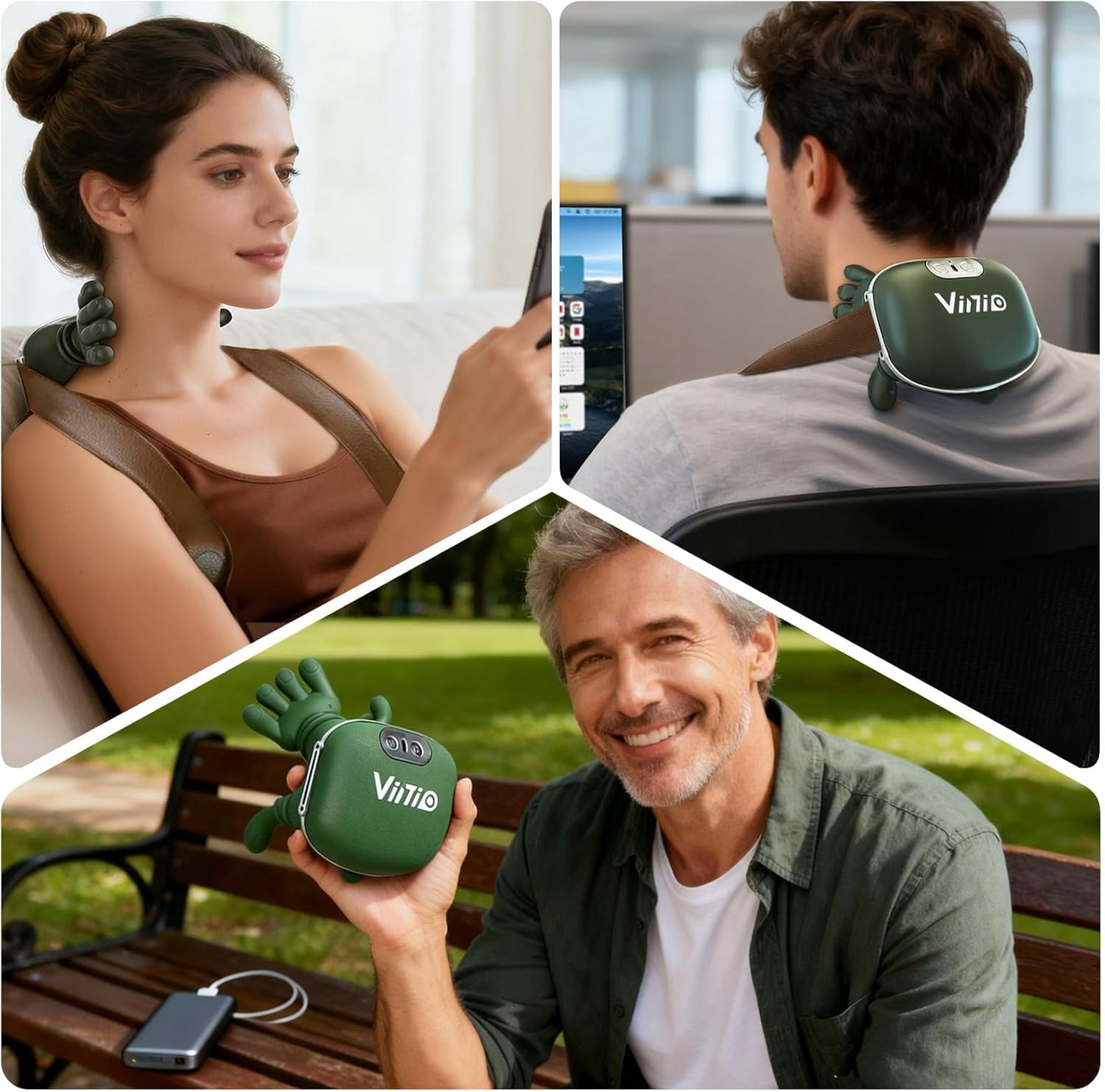 Bionic Neck and Shoulder Massager with Heat, 4D Kneading Massage, Simulated Human Hand Design for Pain Relief and Muscle Relax, Neck Massager Pillow Ideal for Valentines Gift, Green