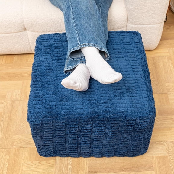 Round Square Pouf Ottoman Footrest, Lightweight Modern Footstool with Plush Foam Filling, 20x20x14 Inch Cozy Living Room Seating Accent