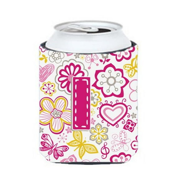Letter I Flowers And Butterflies Pink Can & Bottle Hugger