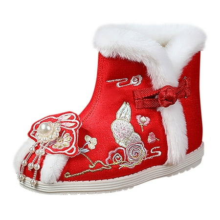 

TSADFHJI Halloween Girls Boots Size 5-6 Girls Boots Size 4 Toddler Ethnic Style Boots for Gilrs Cloth Shoes Warm Winter Snow Boots Embroidery Print Shoes 5-5.5 Years