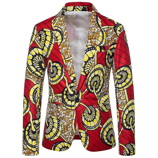 Blazer informal de un botón con patrón estampado retro nacional con bloques de color - 3XL Kuyhfg Bienvenido a Kuyhfg