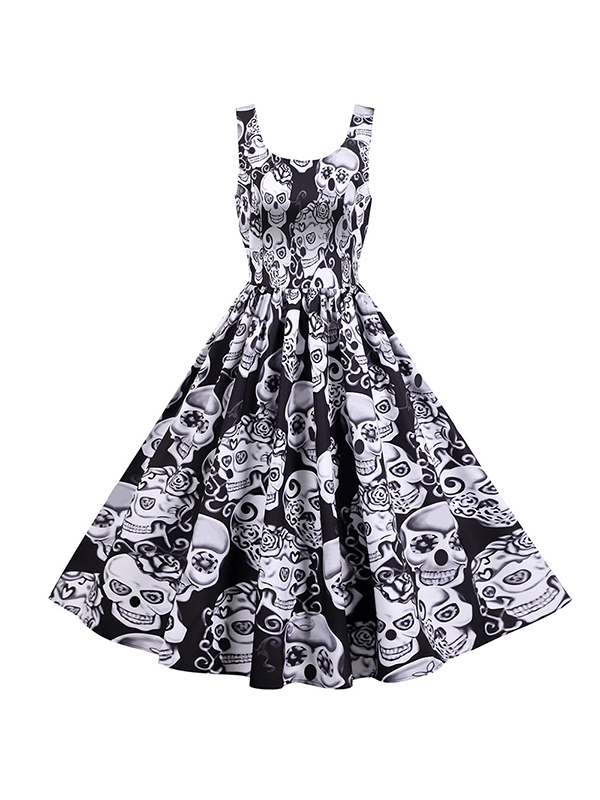 Gvmfive Women S Halloween Print Sleeveless Knee Length Dress Walmart Com