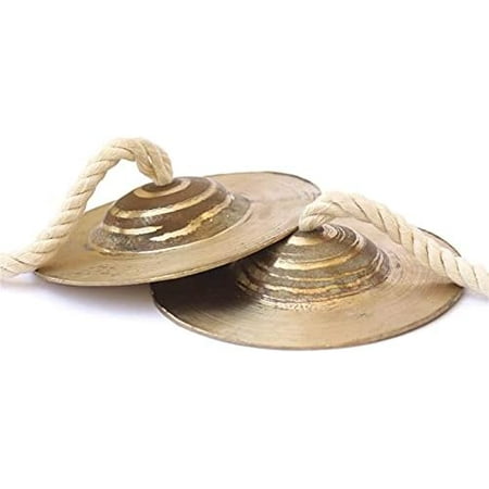 Bronze Kansa Jhanjh Percussion Indian Musical Instrument Hand Made Cymbal Pair (Gold) 5 Inche Diameter$$Music