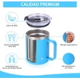 thumbnail image 3 of Taza de café con asa de acero inoxidable y aislamiento hermético, con tapa corrediza y popote, mantiene el frío y el caliente, azul, 3 of 4