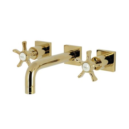 Hamilton Two-Handle Wall Mount Bathroom Faucet, Polished Brass