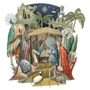 Me & McQ Nativity Scene: Mary, Joseph and Kings with Intricate Die Cut Halos 3D Pop Up Laser Cut Christmas Card