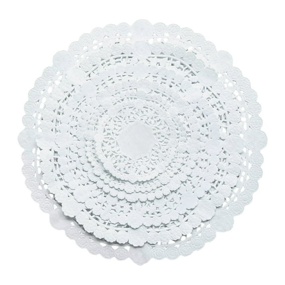 The Baker Celebrations Paper Lace Doilies,  120-count Combo Doily Pack, White Round - Assorted 7 sizes from 4" to 12", Thick and Sturdy