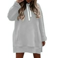 thumbnail image 2 of Women's Drop Shoulder Solid Color Hooded Sweatshirt with Side Pockets and Side Slits, Soft Breathable Long Sleeve Casual Pullover for Winter, Daily Wear and Street Fashion Grey S, 2 of 8