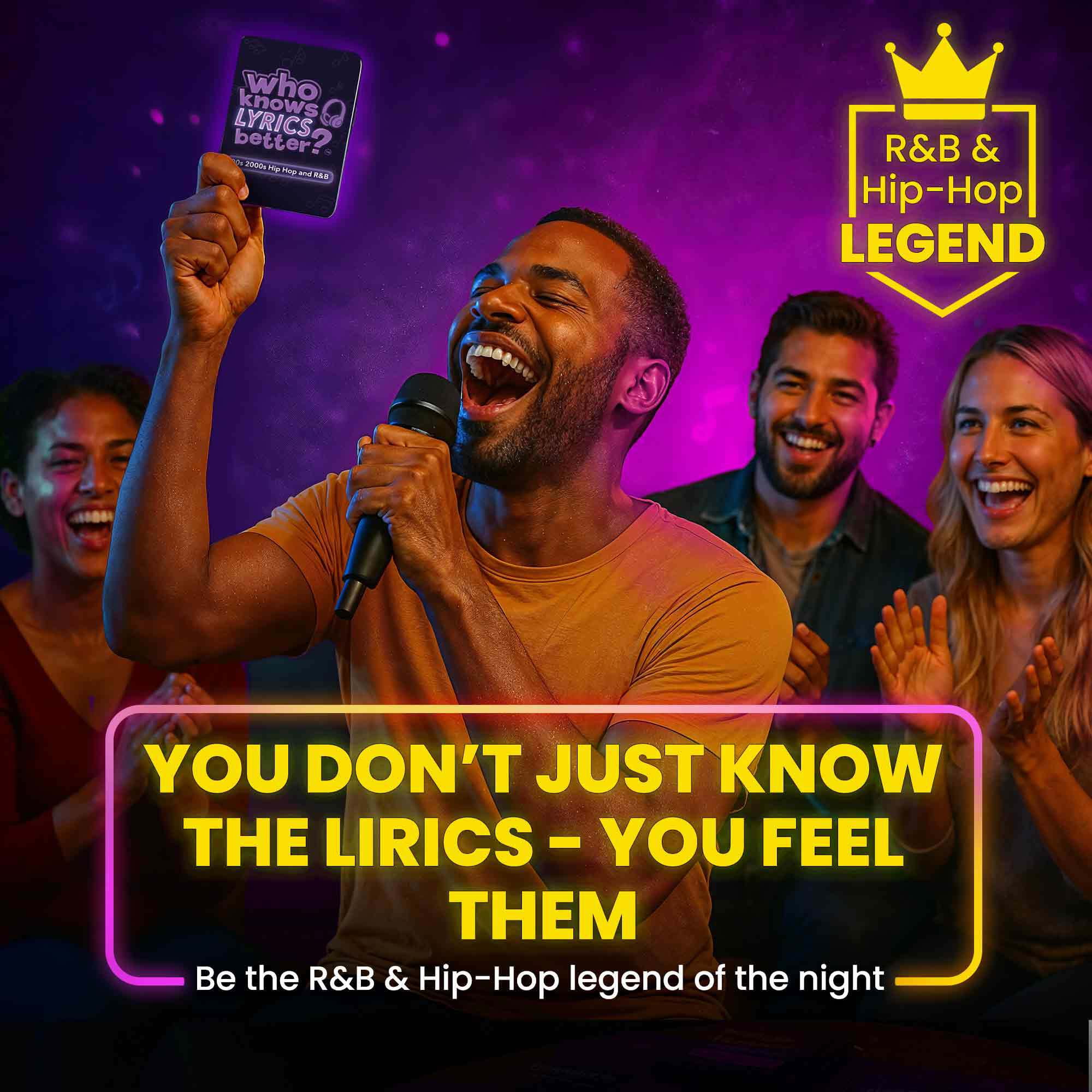 QUOKKA Card Game for Adults - Music Trivia Family Party Game - Who Knows Lyrics Better? Hip-Hop R&B