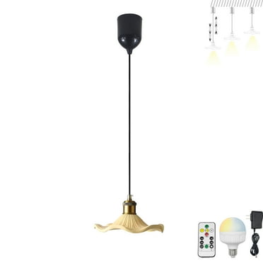 FSLiving Rechargeable Battery Operated Pendant Light with Remote,Modern Style Hanging Light with Resin Yellow Lampshade,Adjustable Height RGB Color,Timer,Dimmable Lamp for Restaurant Bar - 1 Light