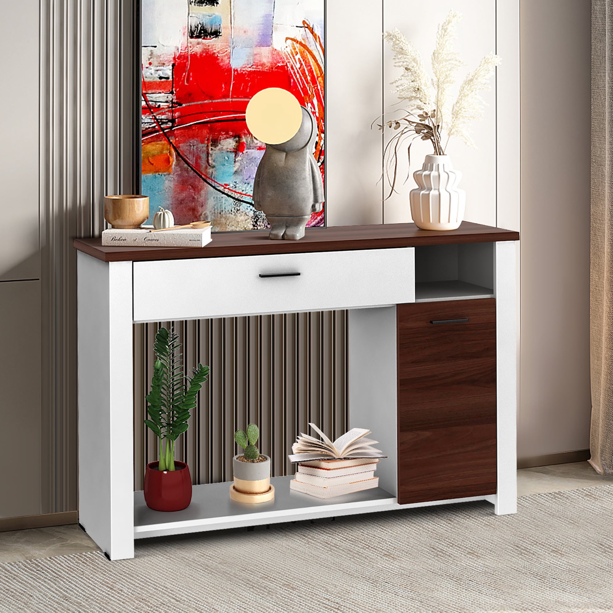 Costway 48'' Console Sofa Table with Drawer Height Adjust Cabinet Entryway Furniture