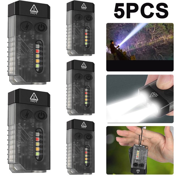 Mini linternas EDC 1000LM luz UV alarma zumbador antorcha (transparente) negro 5 piezas