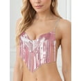 thumbnail image 4 of Aivtalk Womens Metallic Sparkly Halter Fringe Chain Top Glitter Sequin Crop Tank Adjustable Backless Cami Shirt V Neck Vest Festival Rave Club Outfits with a pair of Sticky Bra Rose gold, 4 of 6