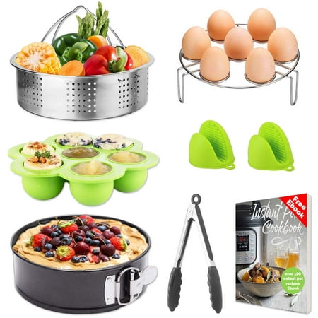 Tecvinci 7 Pcs Accessories Set Compatible with Instant Pot 5,6,8 Qt, Stainless Steel Steamer Basket, Egg Steamer Rack, Food Tongs, Silicone Molds etc. Best Pressure Cooker Accessories with Free (Best Steamer On The Market)
