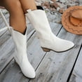 thumbnail image 3 of Rokment Womens Wide Calf Cowboy Boots Fashion Embroidered Leather Pointed Toe Chunky Block Heels Western Mid Calf Cowgirl Riding Boots White Size 6, 3 of 7