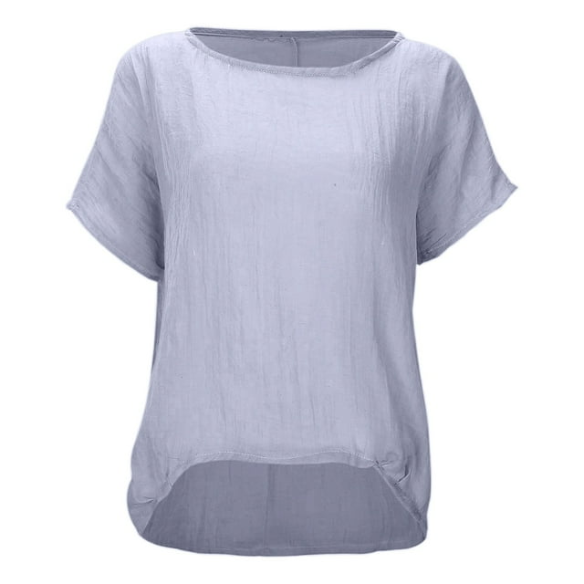 Women’s Soft Loose Fit Short Sleeve Linen Blouse - High Low Hem Design, Casual Comfortable Top, Solid Color Options