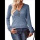 thumbnail image 2 of Suéter Holgado de Punto Acanalado con Cuello de Media Cremallera para Mujer, Blusas Casuales de Larga de Color Liso, Blusas Cómodas y Cálidas Azul L, 2 of 9
