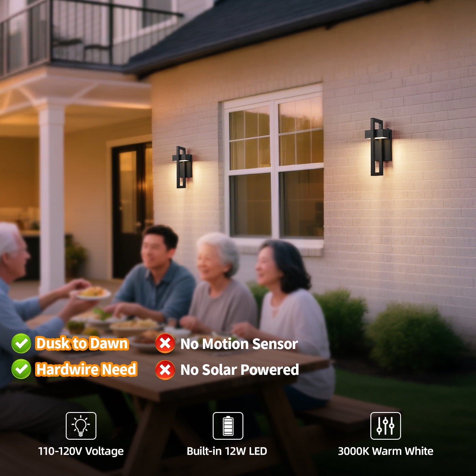 LED Outdoor Wall Sconce Dusk to Dawn Outdoor Lighting, Modern Exterior Lighting Fixtures, Black LED Front Porch Lights Outside Wall Mount Lights for House, Hallway, Warm White 3000K, 2 Pack