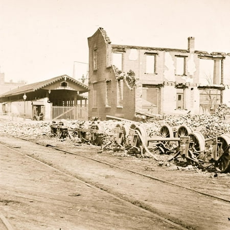 Richmond, Va. Wheels and burned railroad cars near Richmond & Petersburg Railroad station Print Wall