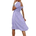 thumbnail image 4 of Qiylii Women Midi Dress, Elegant Short Sleeve Square Neck Plaid Summer Casual Daily Dress, 4 of 7