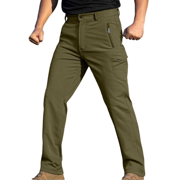JUUYY Men's Winter Pants Waterproof Fleece Lined Snowboard Ski Pants Warm Softshell Outdoor Hiking Work Pants with Multi-Pockets Green XXL