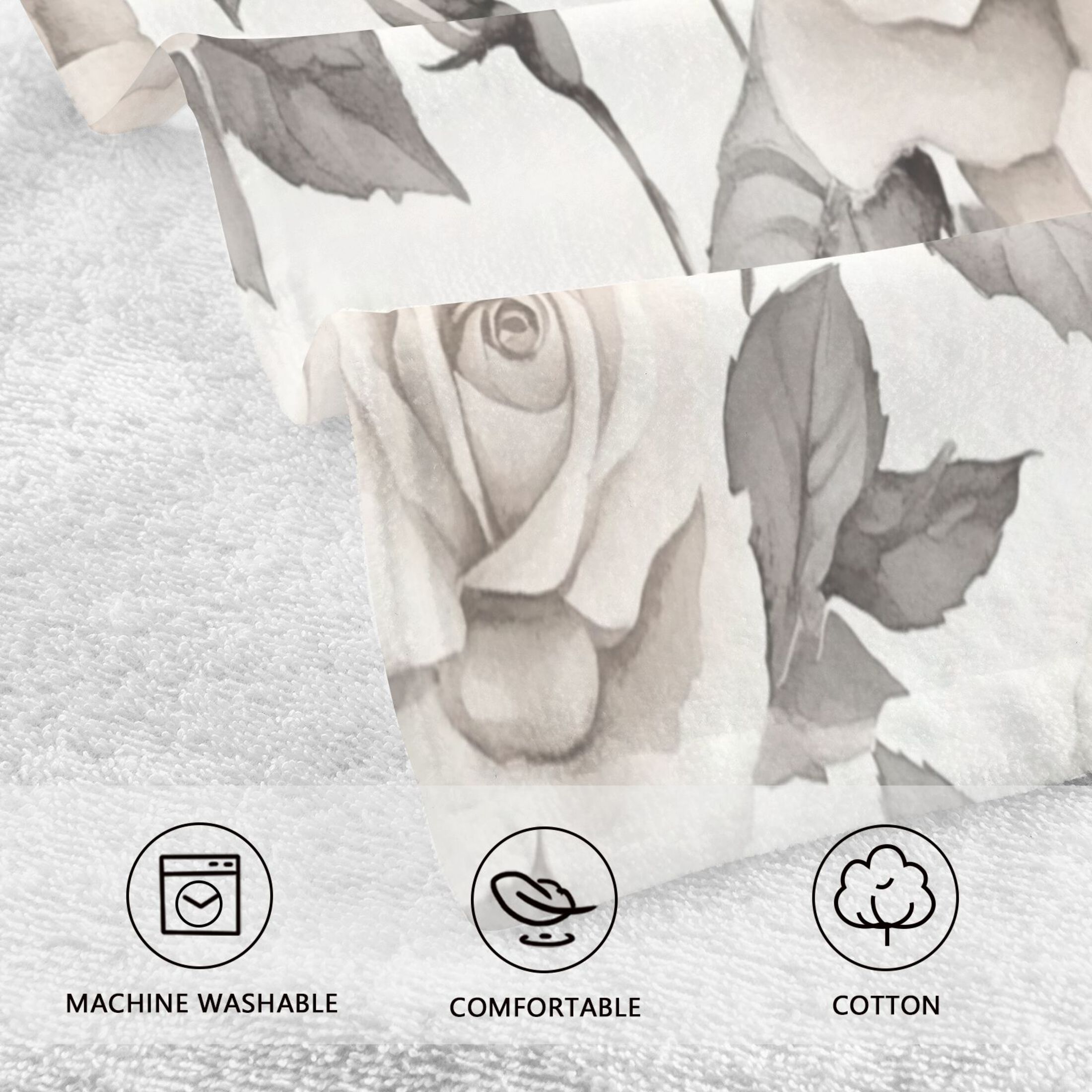 Cotton Towel Two-Piece 16x28 Inch One Sizex2 Face Towel Set Towel Set Cotton Hand Bath Towel Bathroom Beach White Roses
