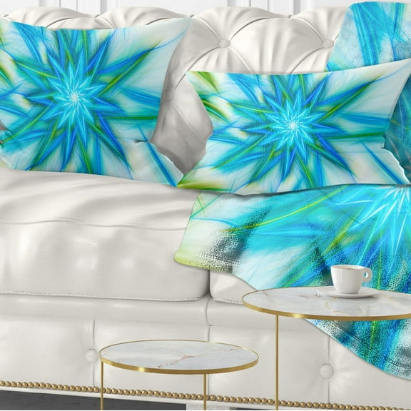 Designart Blue Fractal Shining Bright Star - Abstract Throw Pillow - 12x20