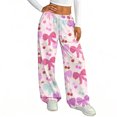 thumbnail image 6 of Hearthz Women's Pajamas Pants Drawstring Wide Leg Valentine's Day Bowknot Womens Lounge Pants Baggy Soft Comfy Lightweight Sleep Pants for Women Soft, 6 of 7
