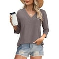 thumbnail image 4 of Texiao 3/4 Length Sleeve Women's Tops V Neck Casual Tunic Tops Basic Shirts Loose Fit Blouse, 4 of 9