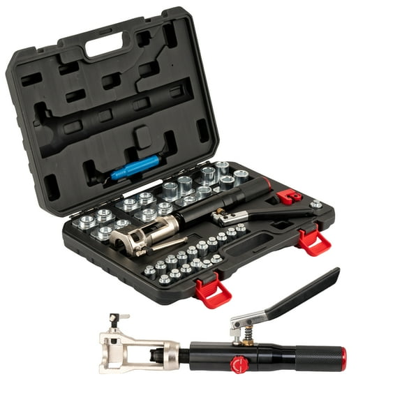 Telyswee Hydraulic Flaring Tool Kits, 45° Double Flaring Tools, 33PCS Flaring Dies, Brake Repair Brake Flaring Tool for 3/16"-1/2", Tool Kits with Tube Cutter and Deburrer, Tool Kits