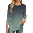 thumbnail image 2 of Ladies Tops and Blouses 3/4 Length Sleeve Womens Tops Round Neck Casual Tunic Tops Basic Pleated Shirts Loose Fit 2025 Long Sleeve T shirt Women, 2 of 6
