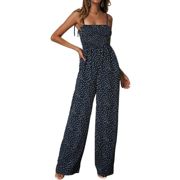 Ukap Summer Polka Dot Off Shoudler Strap Jumpsuit Rompers For Women Casual Loose Wide Leg Party Evening Holiday Beach Playsuit Sexy Backless Overalls Walmart Com Walmart Com