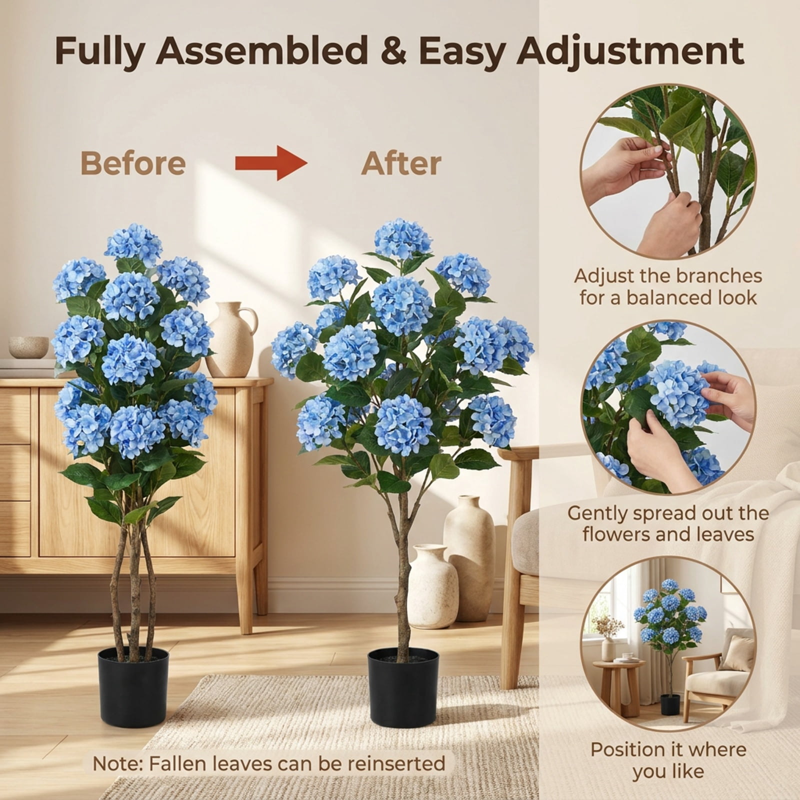 Vebreda Artificial Plant Decor, 43.5" Artificial Hydrangea Tree 2-Pack, Bring Lifelike Beauty Indoors, Long-Lasting Build with Stable Base