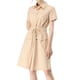 thumbnail image 2 of Vestido mini de mujer Inspire Chic con ajuste y vuelo, cuello, bolsillos y cintura elástica en color beige, 2 of 8