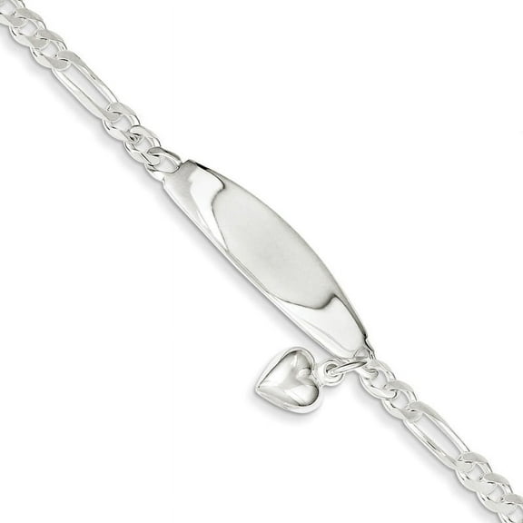 Sterling Silver ID with Heart Figaro Link Bracelet QID4