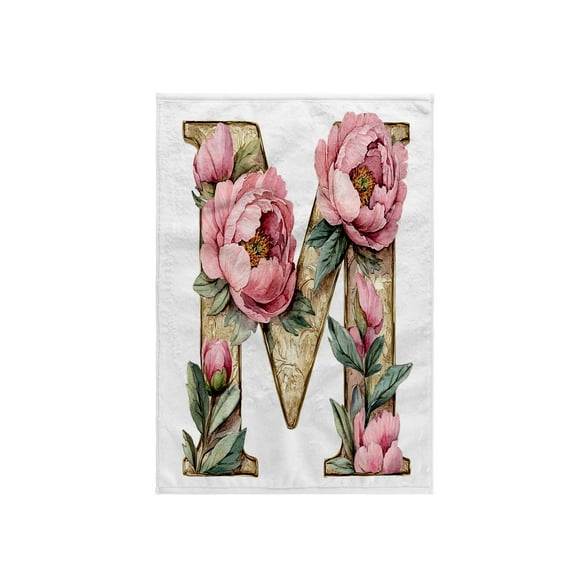 3dRose, Pretty Pink Peony Floral Monogram Initial M, 15x22 Hand Towel
