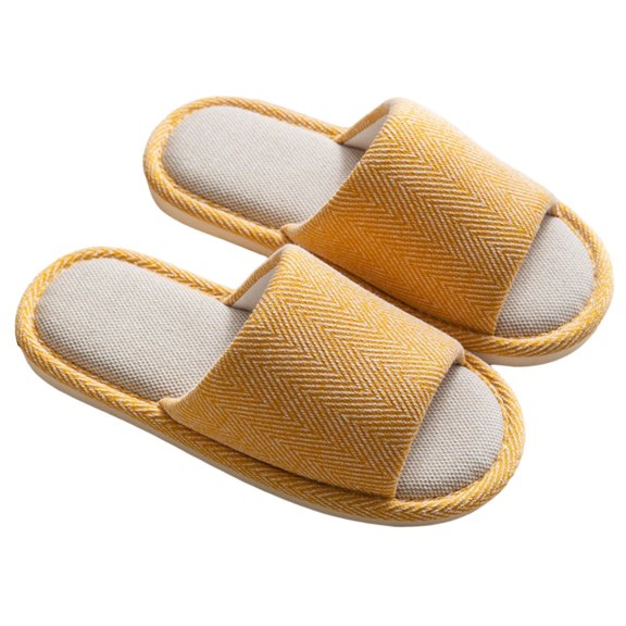 BRICH Linen House Slippers Cloth Indoor Outdoor Bedroom Shoes Non- Slippers Open Toe Lightweight Women and Men Comfort Slides Yellow 8